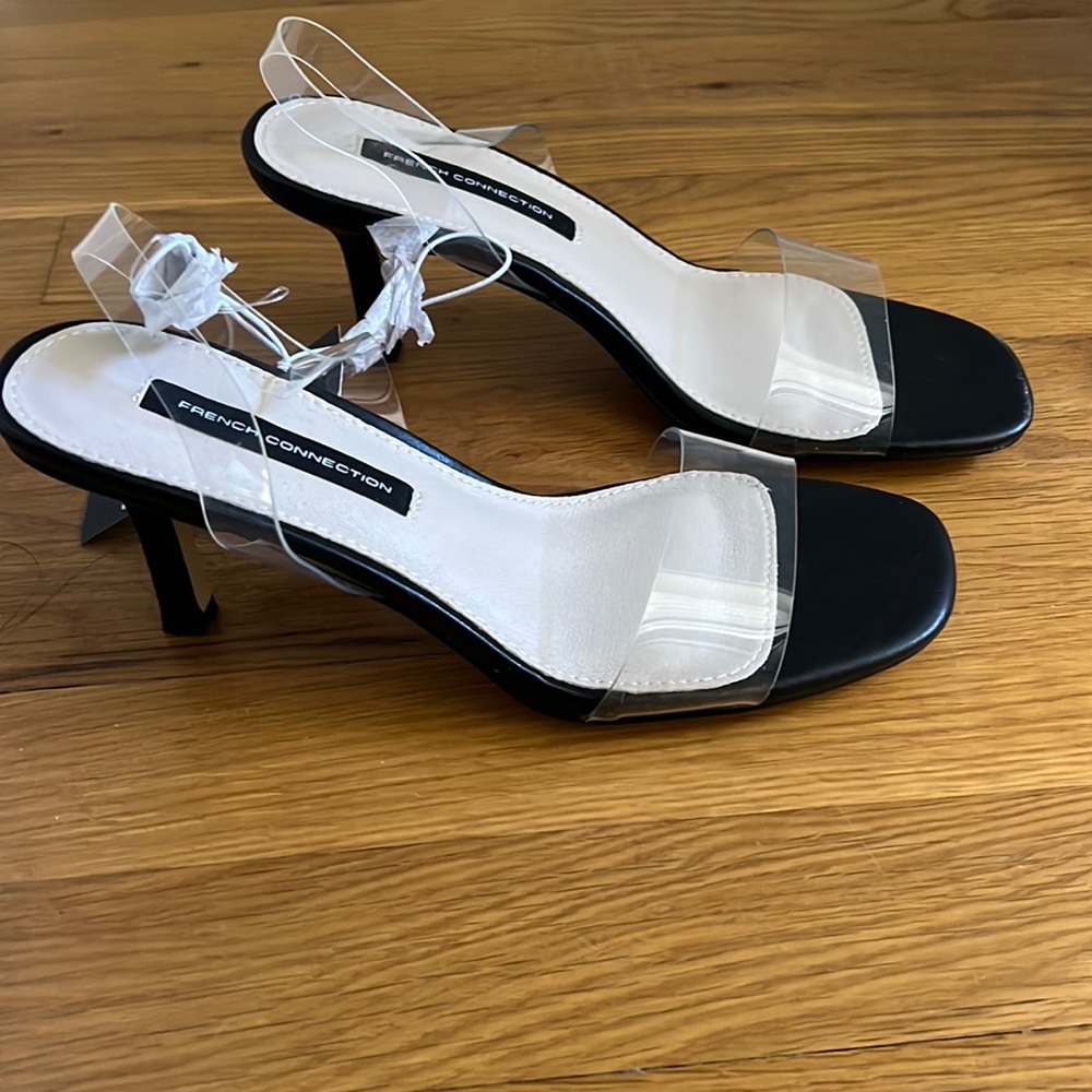 French Connection Black and Clear Sandals